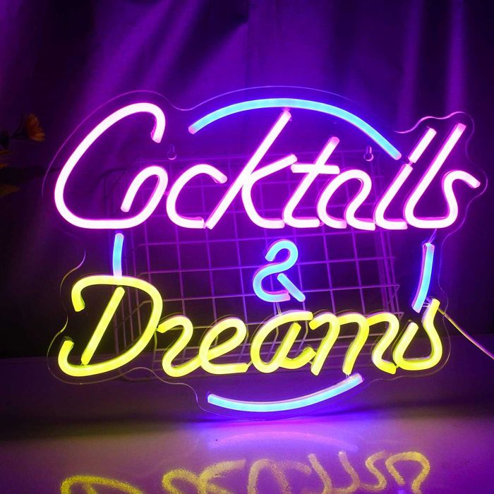 Sinal Luminoso Néon LED em Acrílico " Cocktails & Dreams "