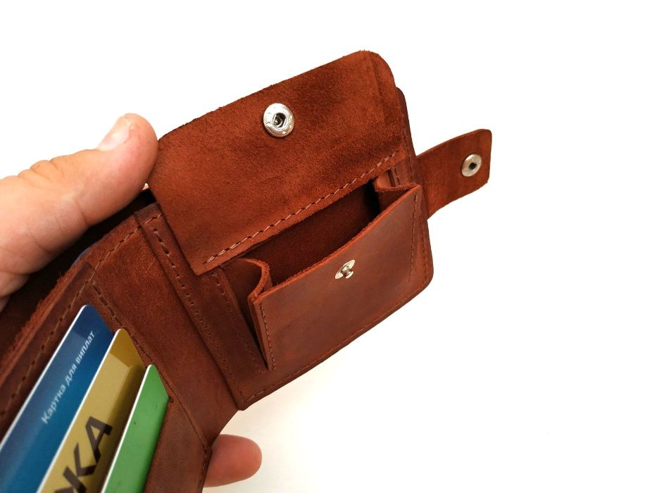 Шкіряний чоловічий гаманець В3 коньяк Ручна робота