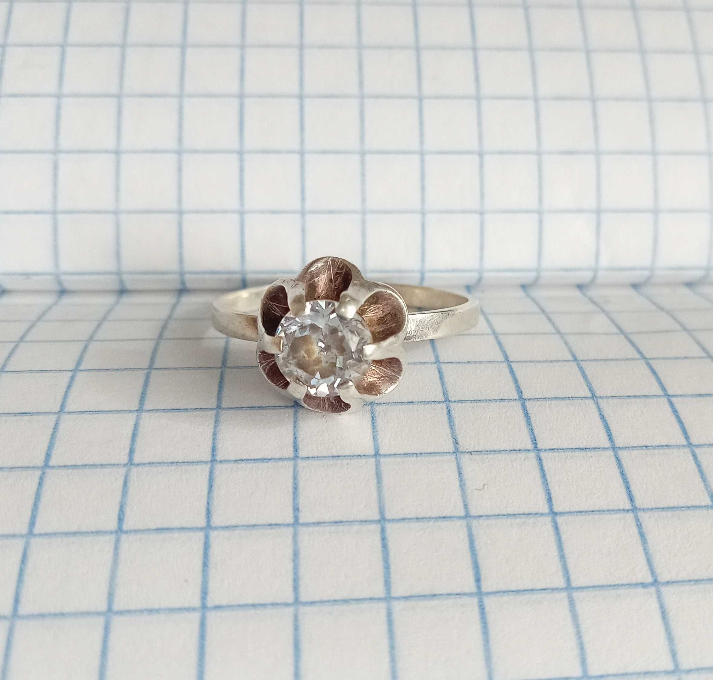 Срібне кольцо із прозорим камнем, Срібло вінтажне 916  із зіркою, СССР