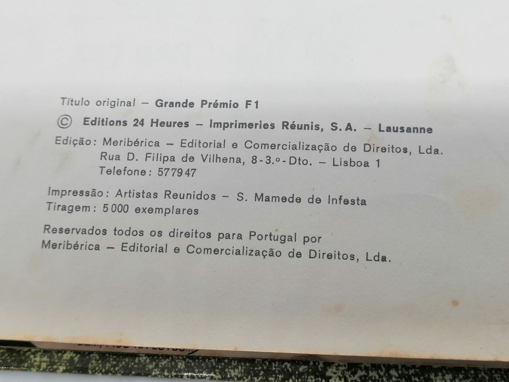 Livro BD raro Grande Prémio F1  1977 1*edição 5000 exemplares