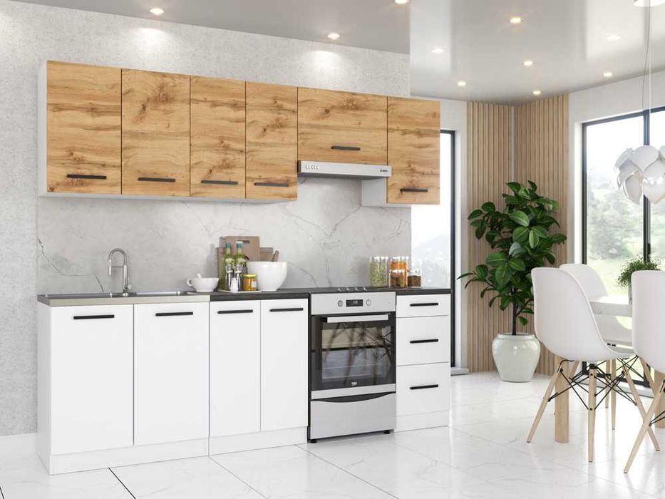 Kuchnia Z Blatem Mokka 2.4m Nowoczesny Zestaw Z Uchwytami Modułowy