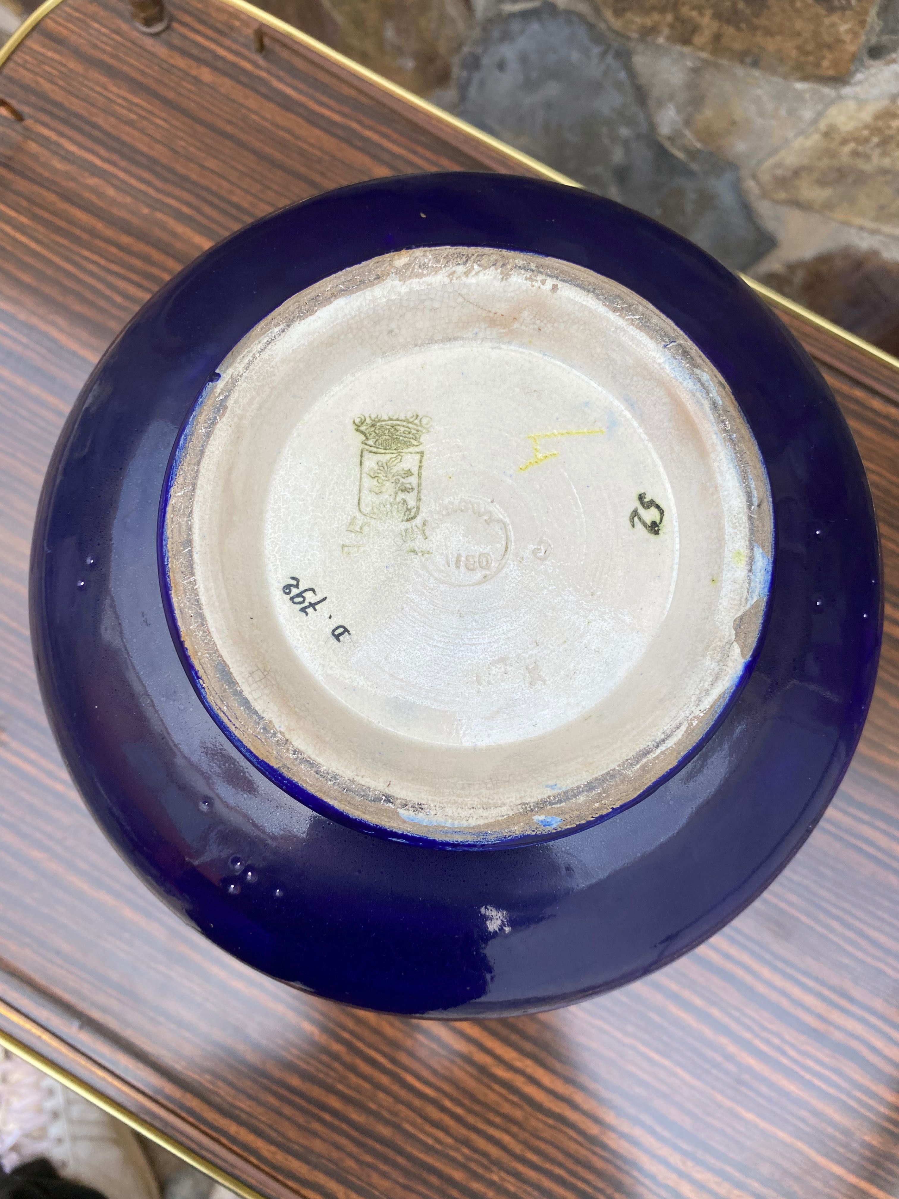 Cachepot Vaso Longwy Séc XIX 20,5 cm Marcado na massa