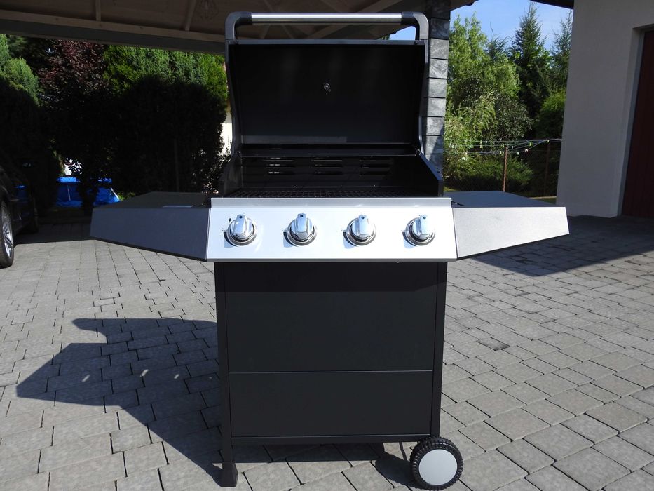 Grill gazowy ogrodowy 4 palnikowy nowy, dwa ruszta, pokrywa, termometr