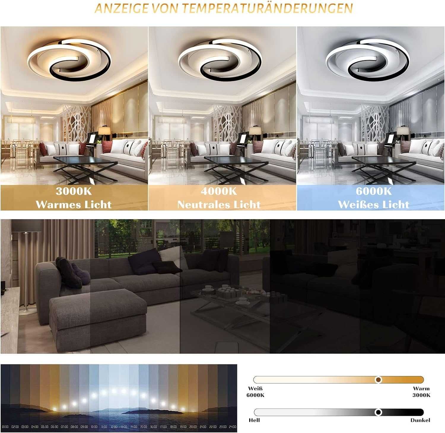 Lampa sufitowa LED czarno-biała z pilotem
