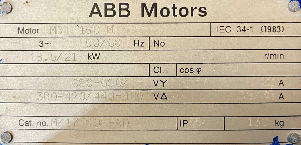 silnik elektryczny 18,5kW 1475obr. 3fazowy ABB B3