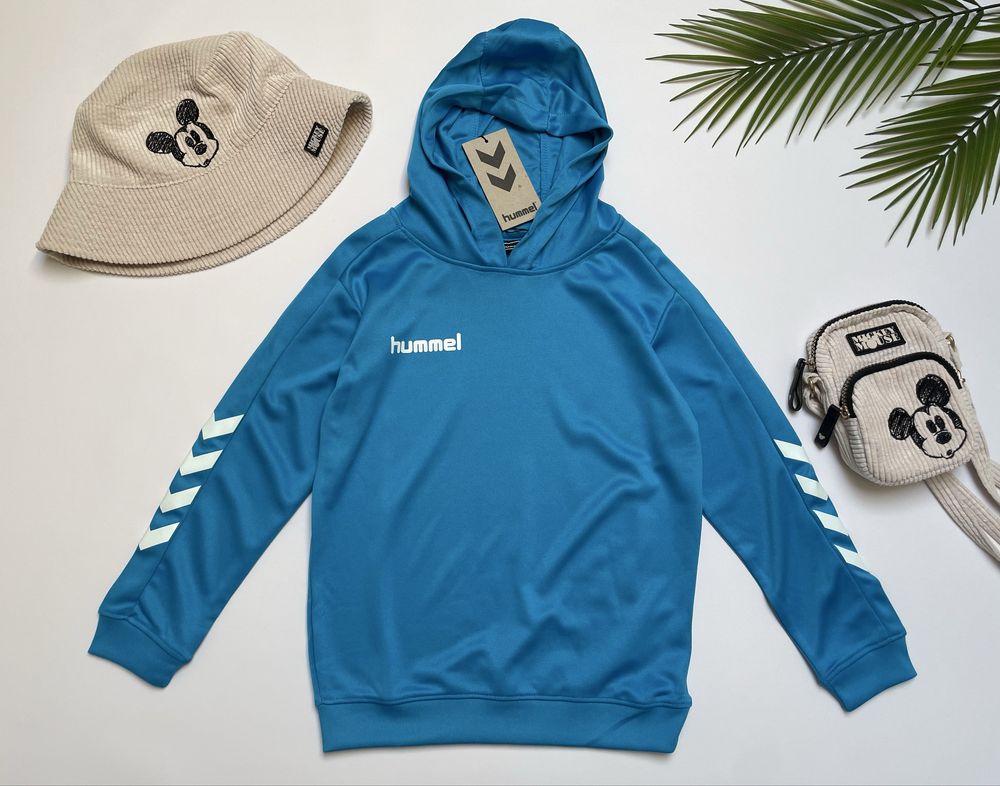 128 Hummel niebieska bluza chłopięca sportowa piłkarska hoodie trening