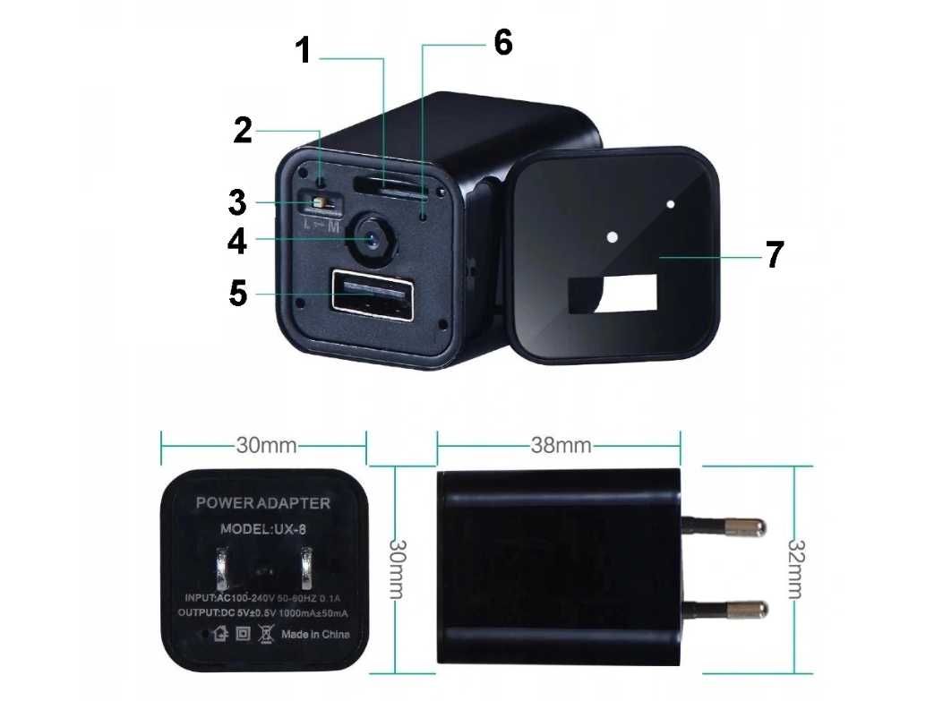 Nowoczesna Kamera Szpiegowska Ładowarka USB Ukryta *WYPRZEDAŻ*