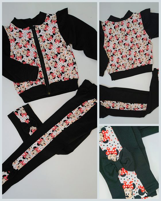 Komplet czarny z falbanami i Minnie. 92/98