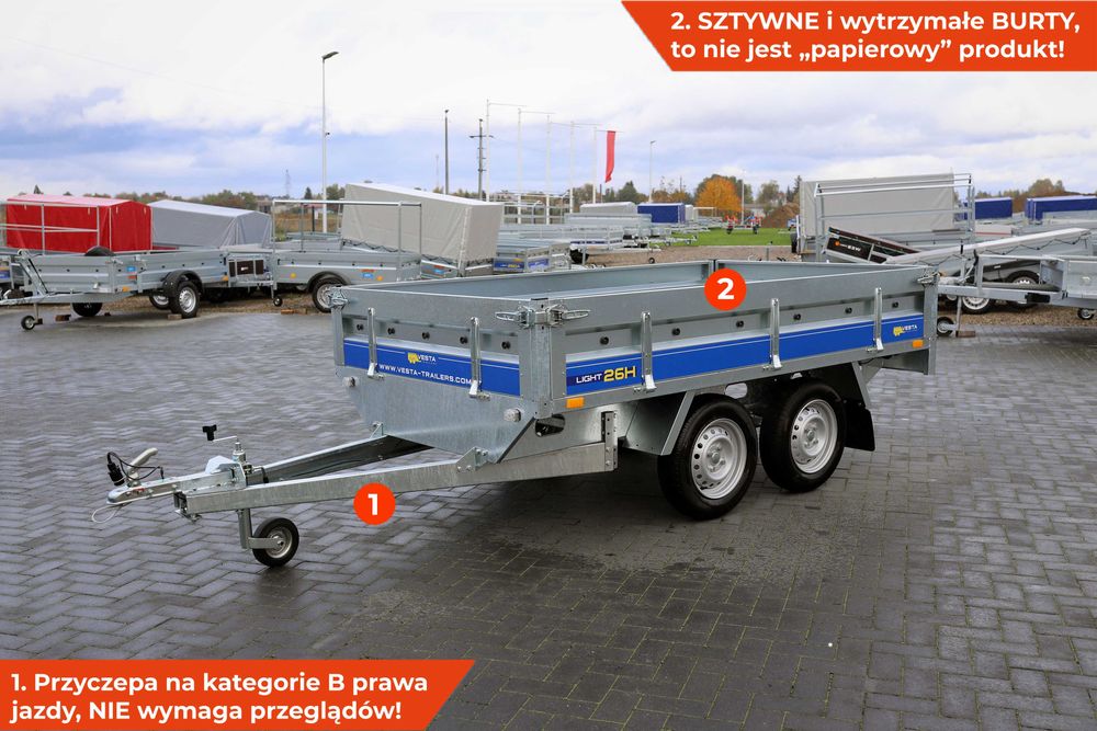 Przyczepa 260x150x38 z kołami pod spodem SPAWANA Vesta LIGHT 26H MOCNA