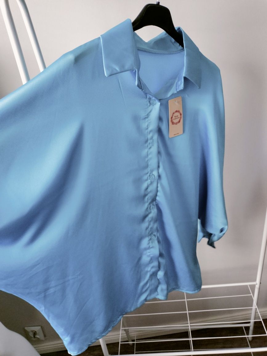 Koszula satynowa nietoperz niebieska uni L-3XL