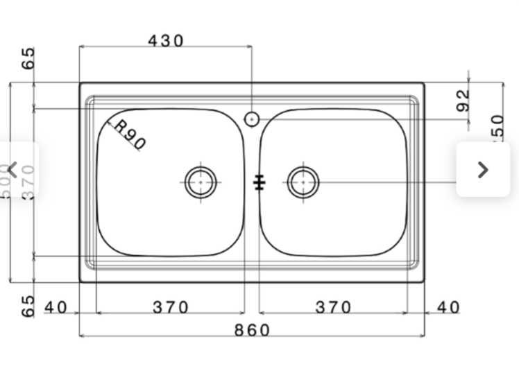 Pia de cozinha para embutir em aço inoxidável com duas cubas, 86 cm