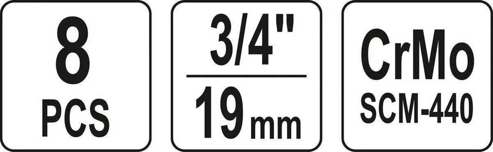 Набір ударних торцевих головок 3/4" 8 шт. YATO YT-1155