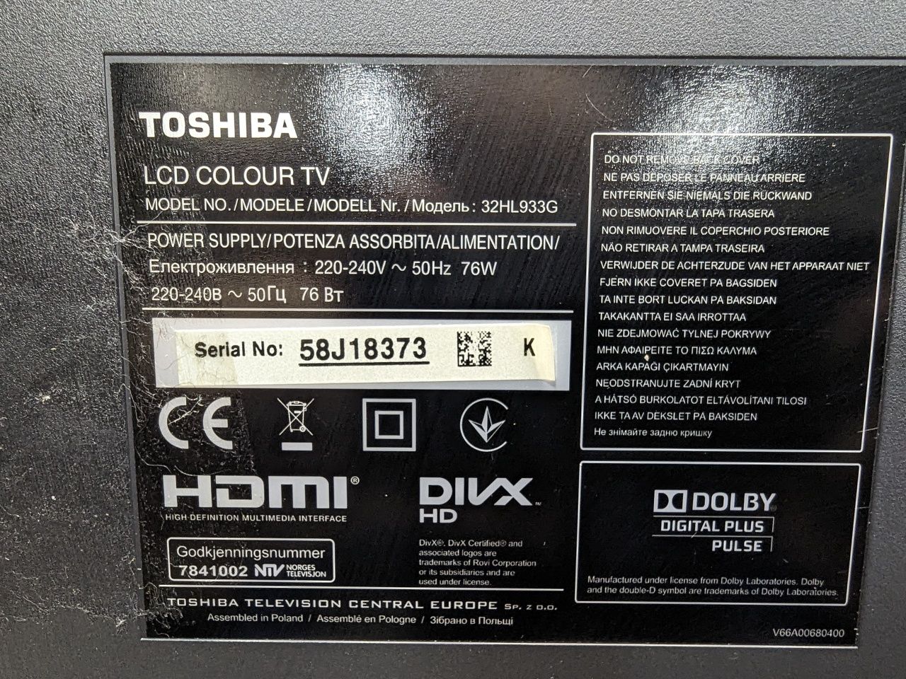 Toshiba 32HL933G 1920x1080 (Full HD)