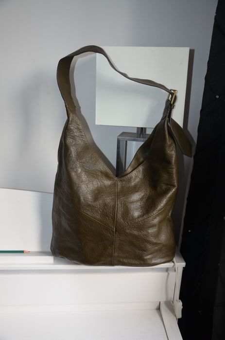 M&S duża  zielona torba 100% skóra