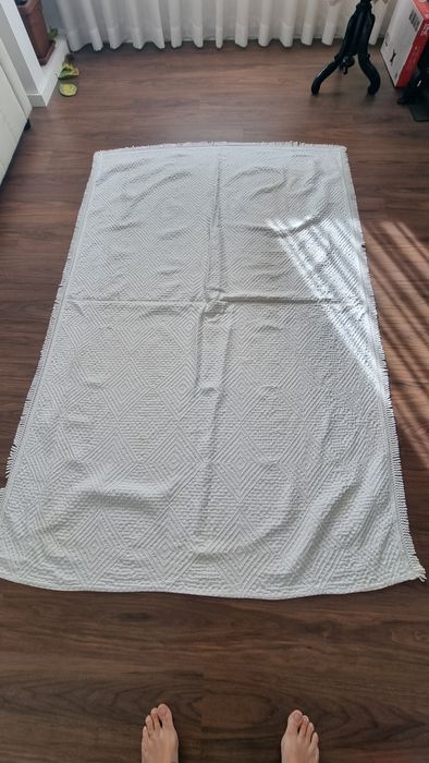 Manta antiga estilo chenille com padrão geométrico 2,20m x 1,50m