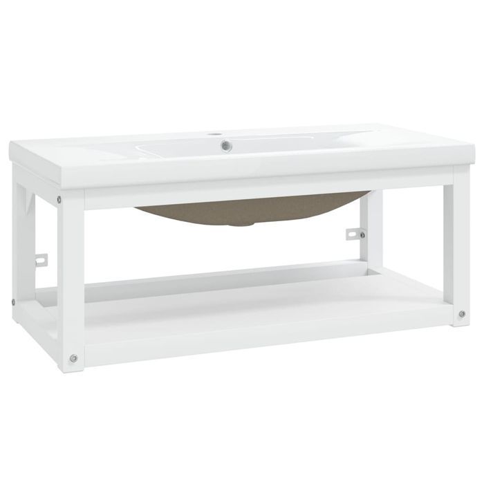 vidaXL Stelaż łazienkowy z wbudowaną umywalką, biały, żelazo