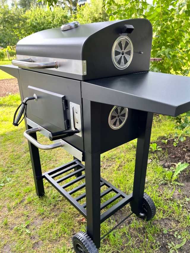 GRILL OGRODOWY z Pokrywą Półką Termometrem Na Kołach Duży XL