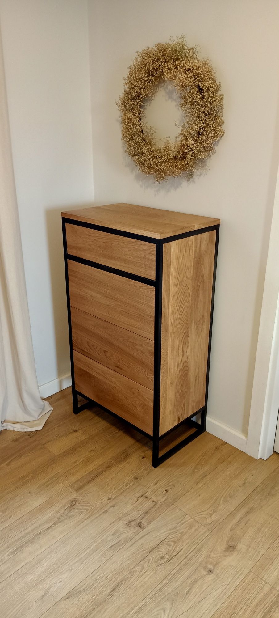 Komoda dębowa loft, lite drewno dąb, konsola z szufladami/drzwiczkami