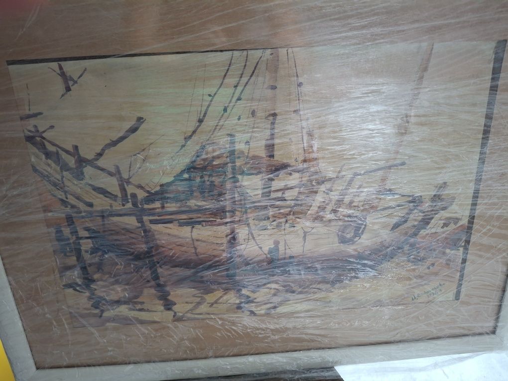 Pintura quadro 1963 Macau Herculano Estorninho arte