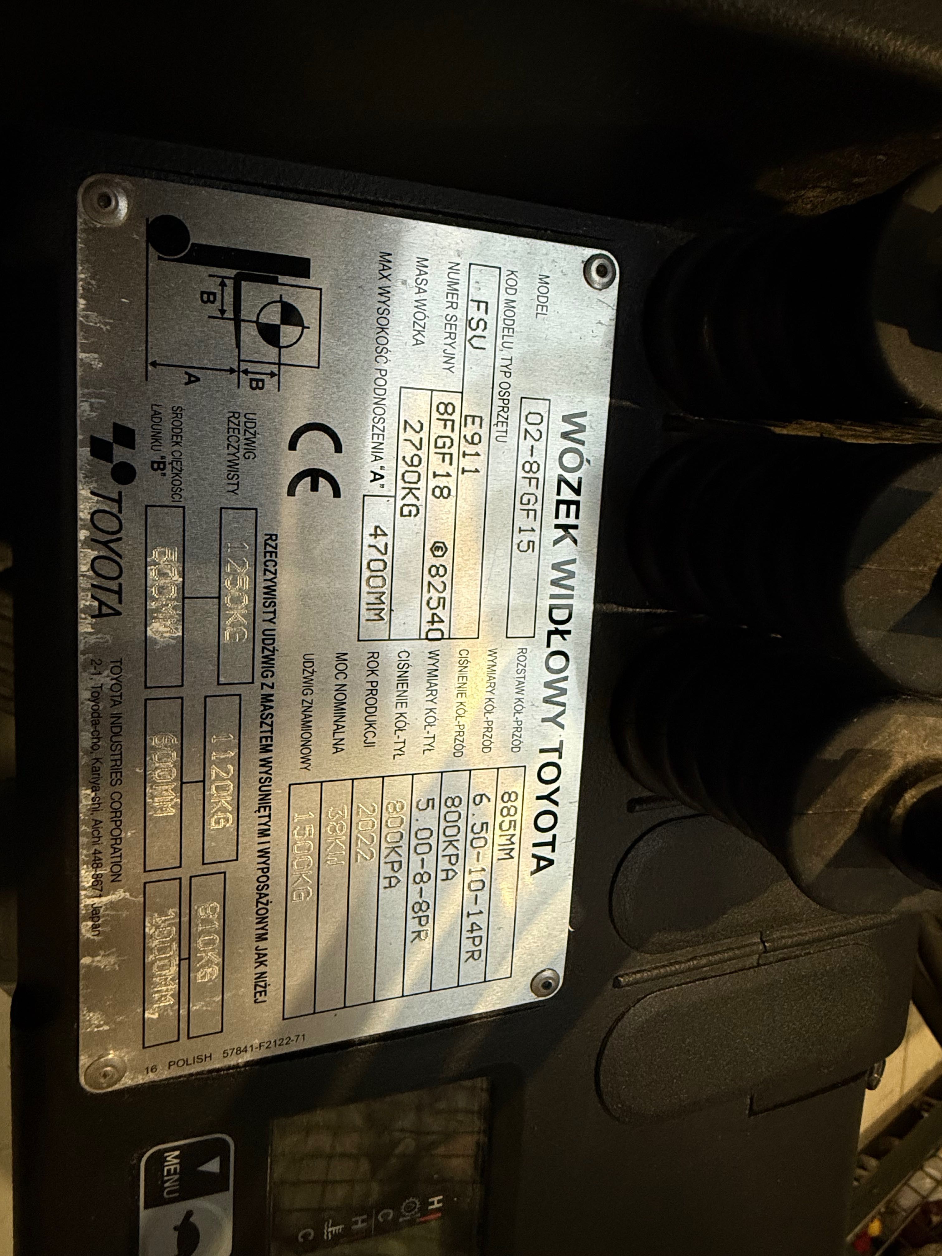 TOYOTA 02-8FGF15 1500kg maszt TRIPLEX FSV 4700mm