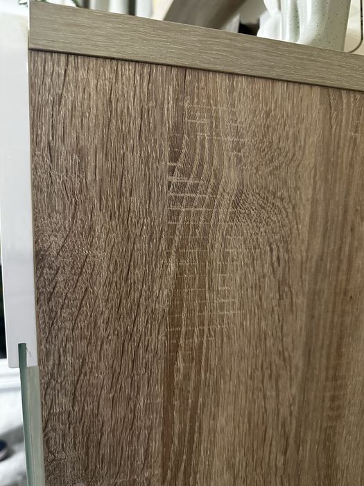 Zestaw mebli - witryna i szafka pod TV, biały połysk-dąb sonoma