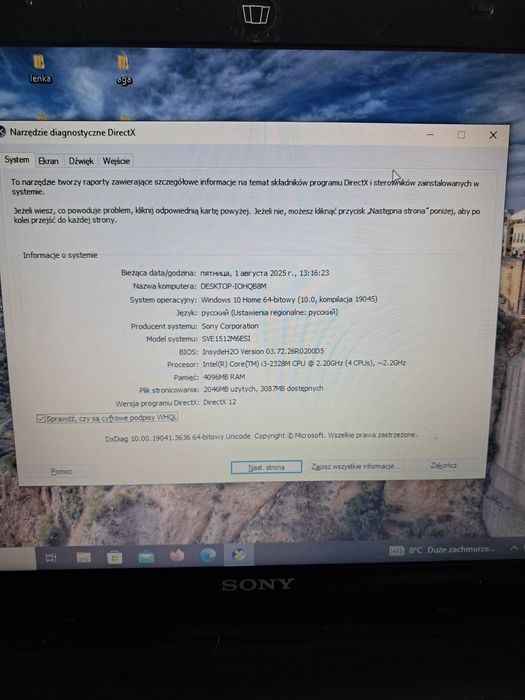 Laptop Sony Vaio SVE1512M6ESI • i3 • 4GB RAM • Sprawny •