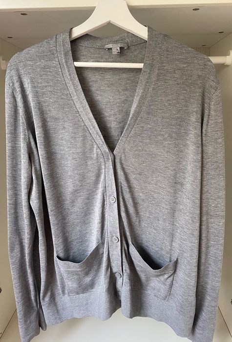 Cos Popielaty szary rozpinany kardigan Jedwab L 40 Silk