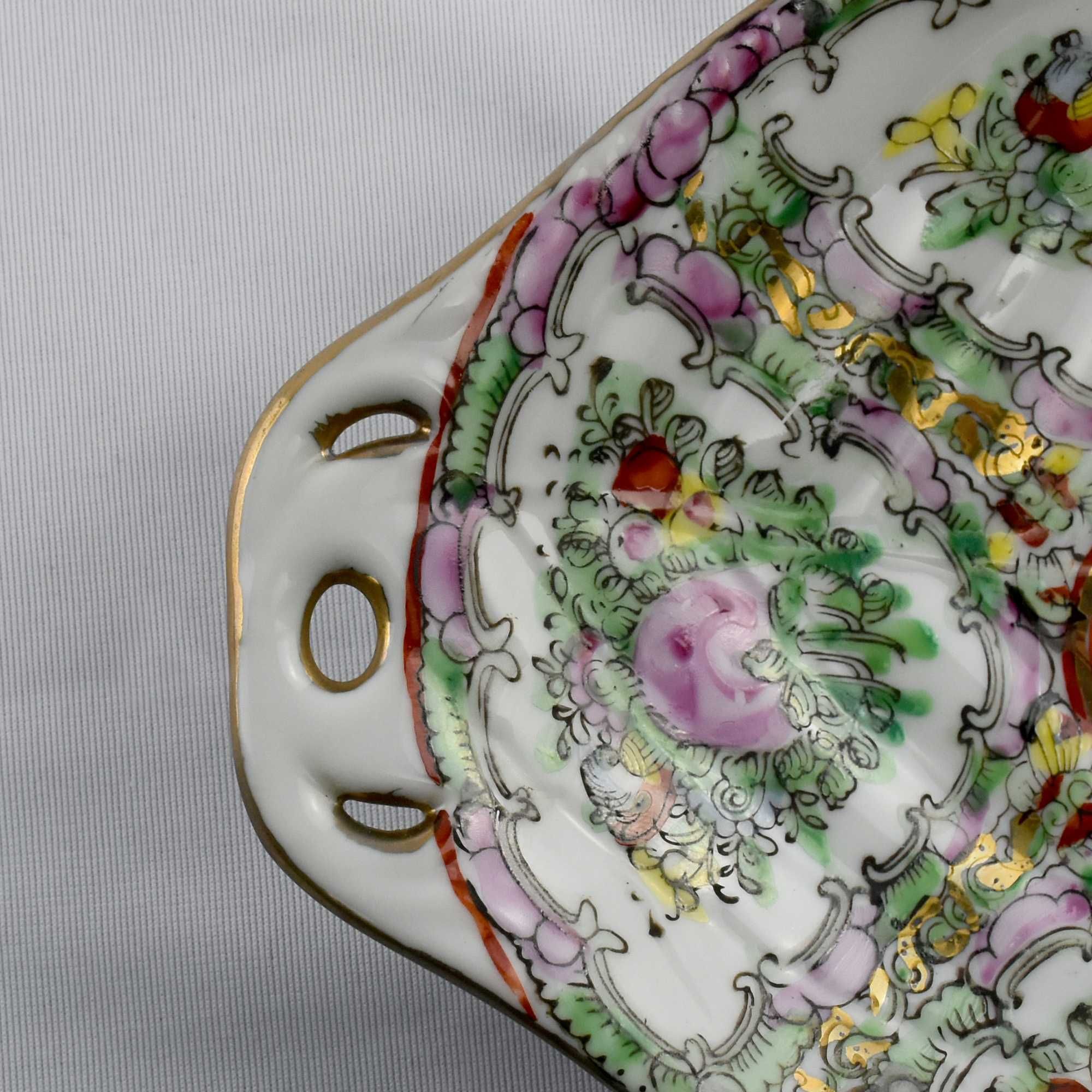 Covilhete em forma de folha, porcelana da China, decoração Mandarim