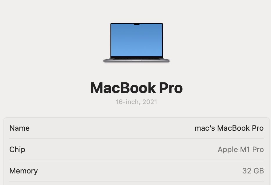 MacBook Pro 16 2021 32GB 1TB SSD Space Gray 85%