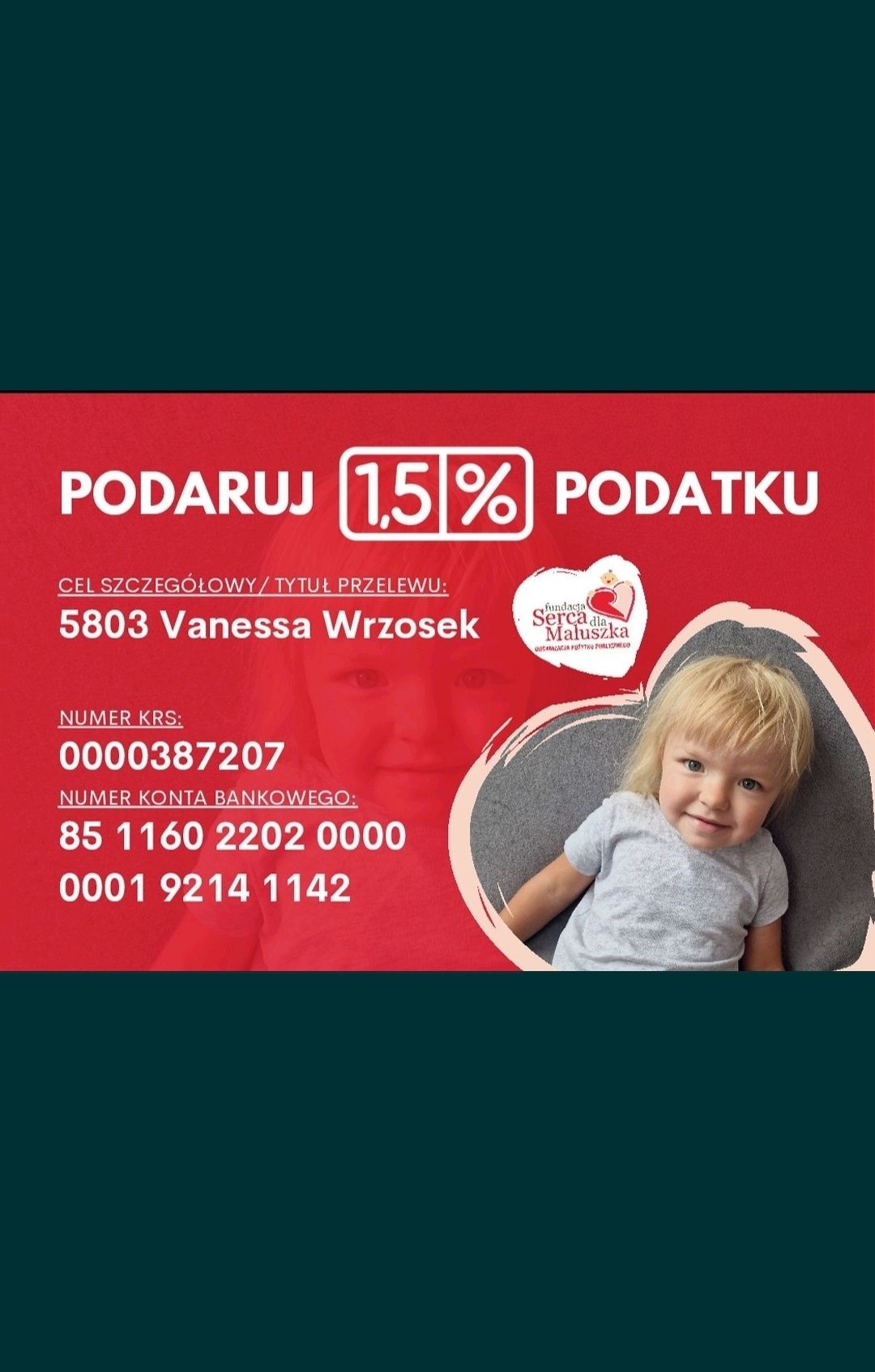 Proszę Przekaż 1,5% Podatku dla Mojej Córki