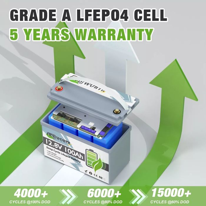 Аккумулятор LiFePO4 12 В 100 А·ч 1280 Вт·ч, литиевый аккумулятор 100 А