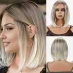 Peruka damska włosy blond ombre proste dłuższy bob Wysyłka 24h PL