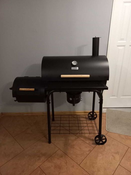 Grill węglowy z wędzarnią ogrodowy XXL stalowy ruszt 64x37cm LUND