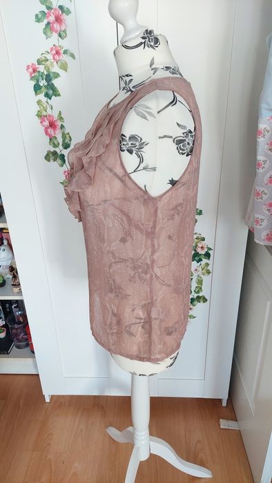 Bluzka na lato z żabotem cienka przezroczysta rozmiar 36