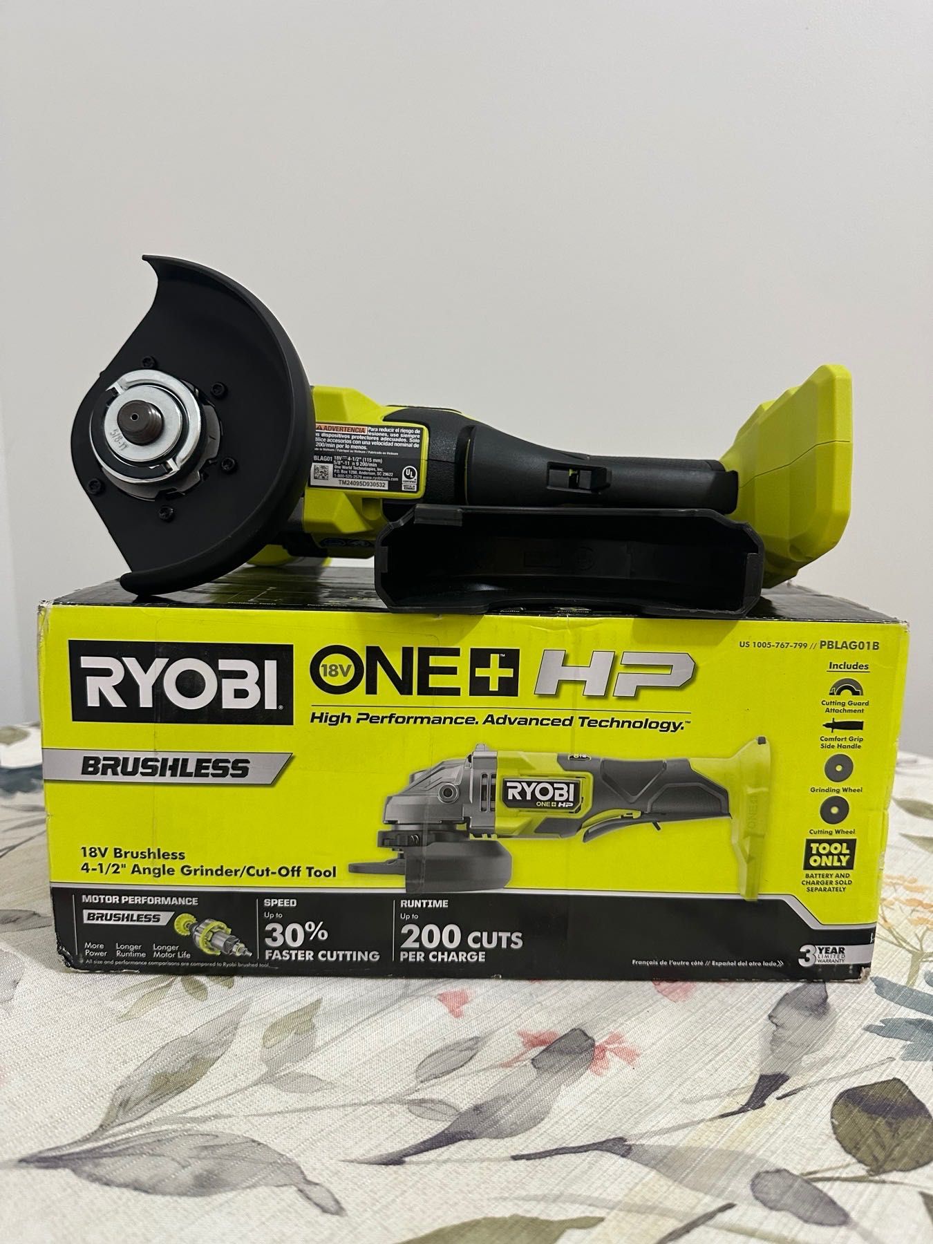 RYOBI 18V ONE+HP кутова безщіткова шліфмашина