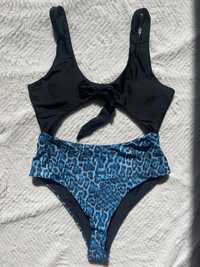 Nowy strój kąpielowy jednoczęściowy z wycięciem Shein L czarny/niebies