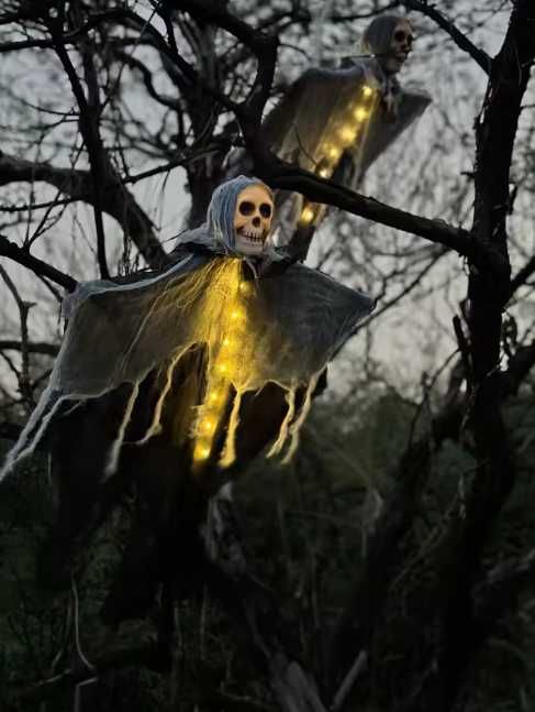 halloween esqueleto fantasma decoração com LED