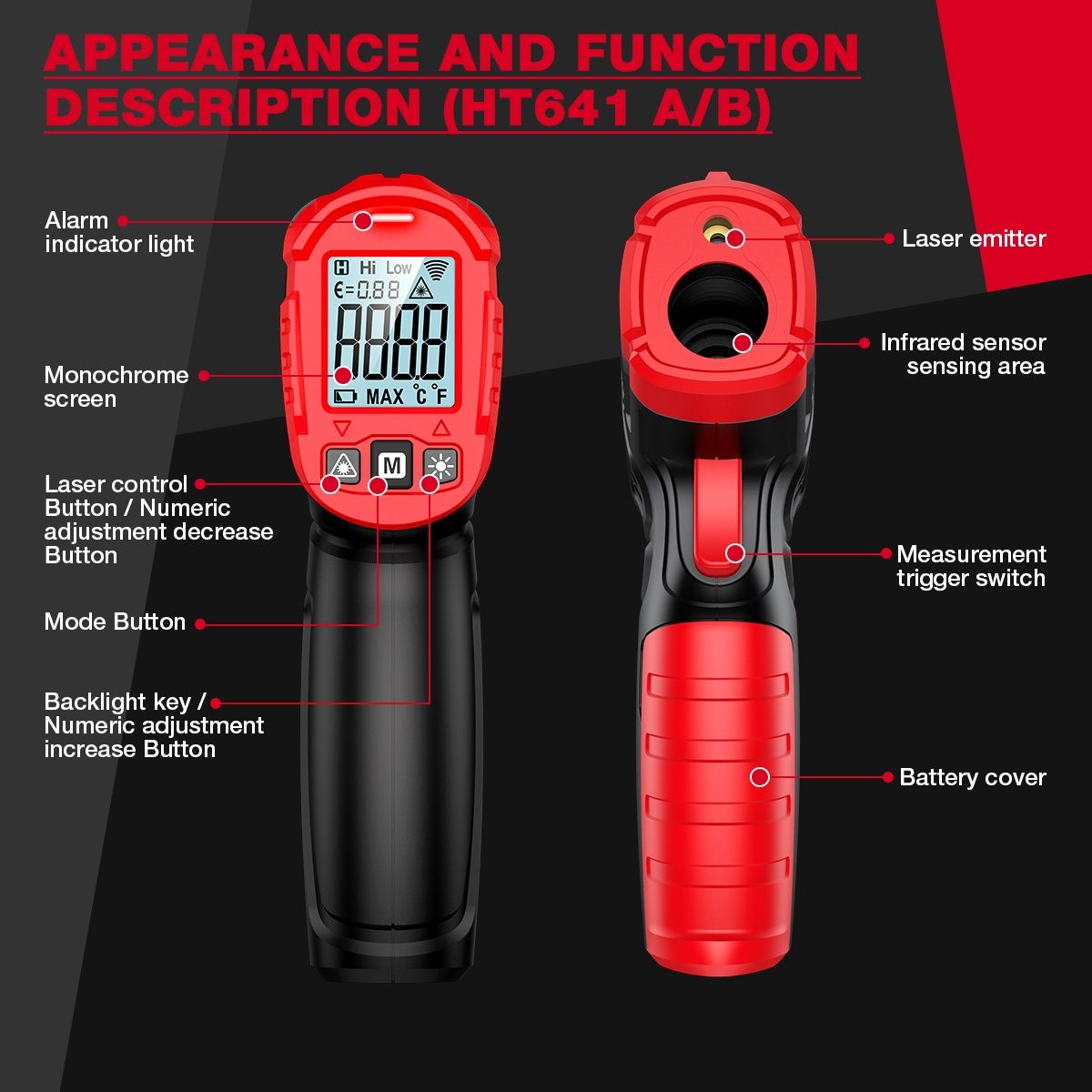 Пирометр HABOTEST HT641A цифровой инфракрасный термометр -50–400C