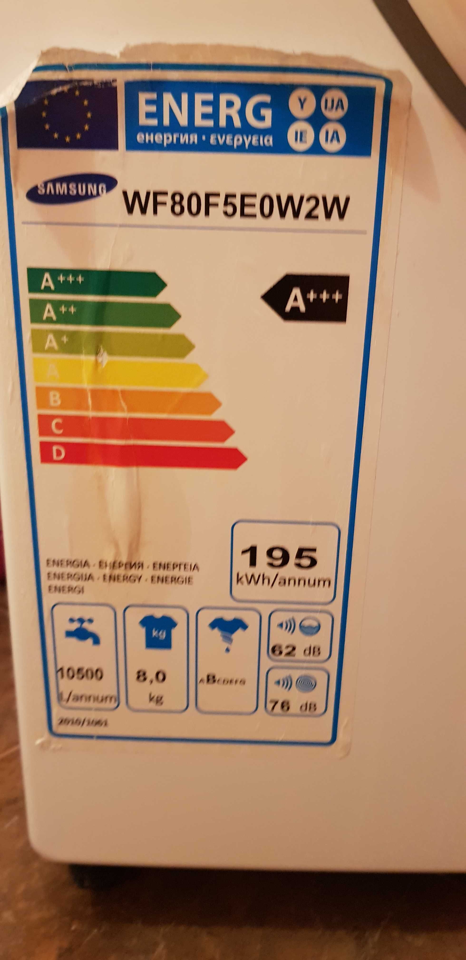 Pralka automatyczna Samsung WF80F5EOW2W  - wąż odpływowy i  szuflada