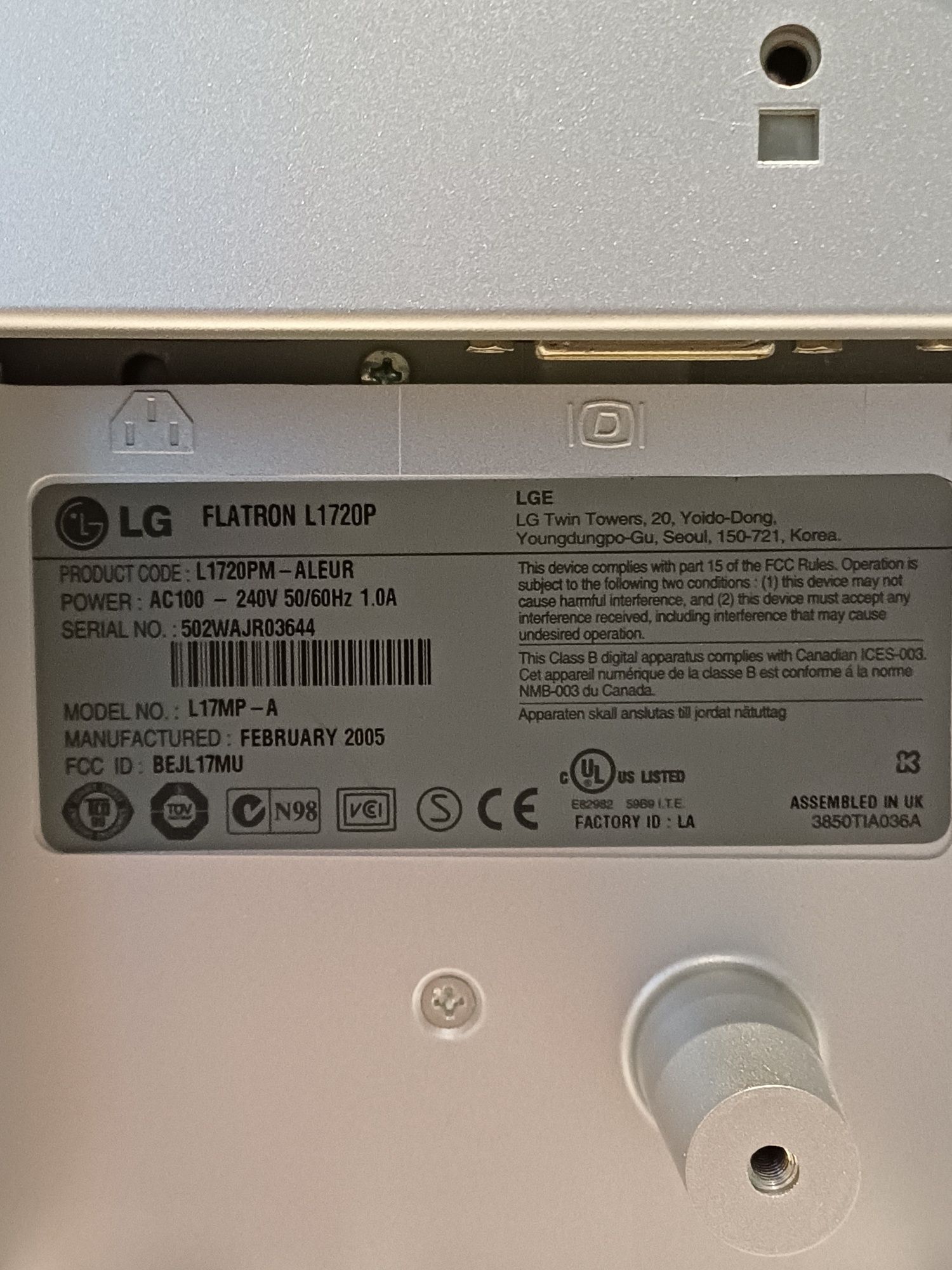 Monitor LCD 17" LG Flatron L1720P