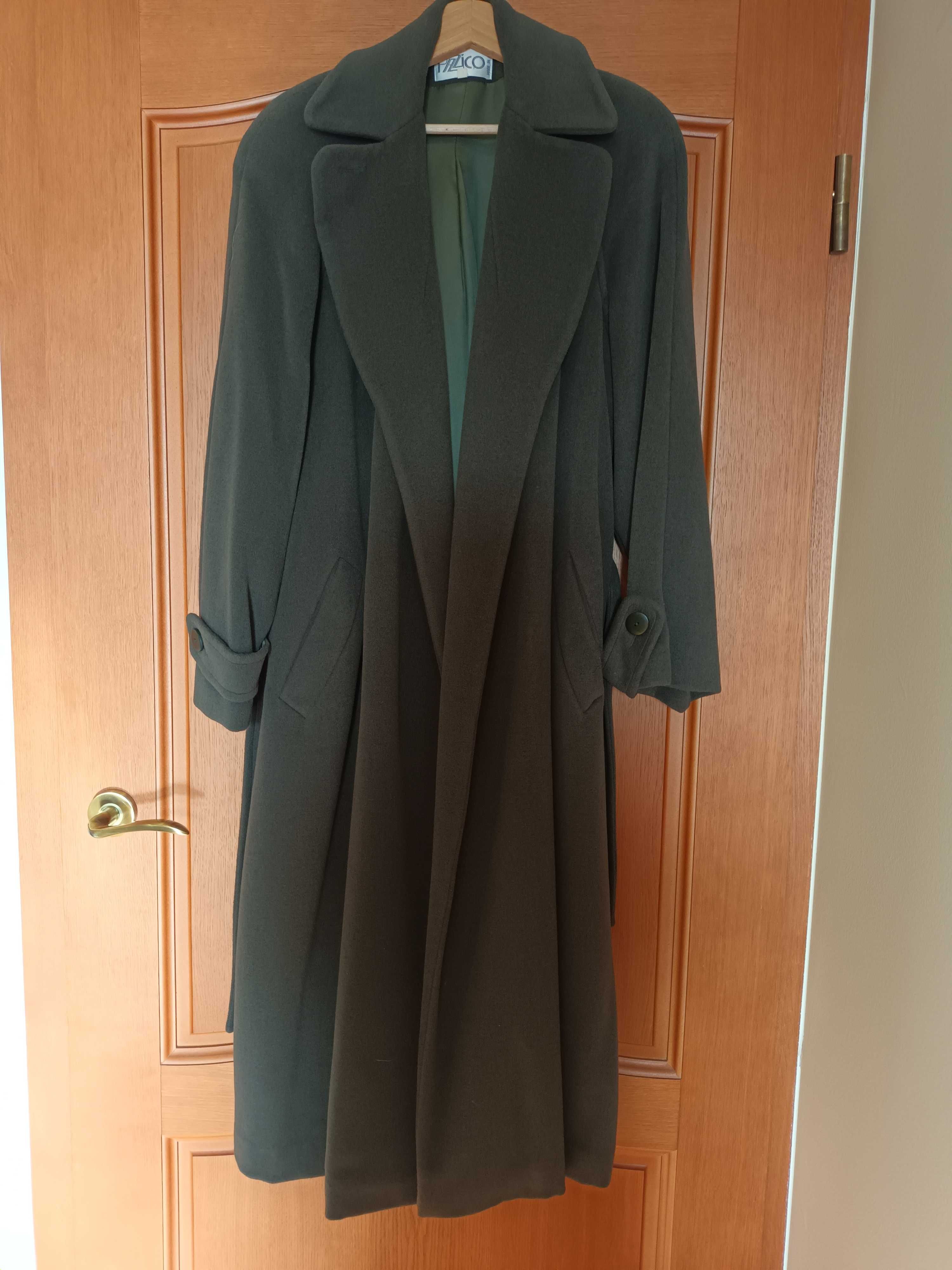 Damski wełniany płaszcz zimowy ciemna zieleń rozmiar 40