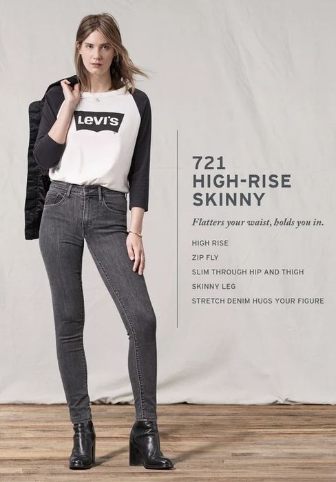 Джинси жіночі levi's 721 high rise skinny розмр s 26 × 34 26/S