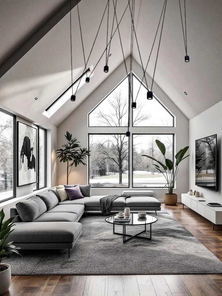 Designerskie oświetlenie wysokiego salonu ze skosami ABRA LWN7