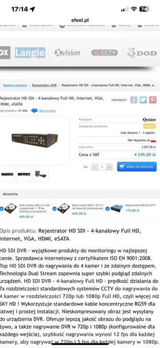 Monitoring kamery rejestrator obrazu monitor zestaw