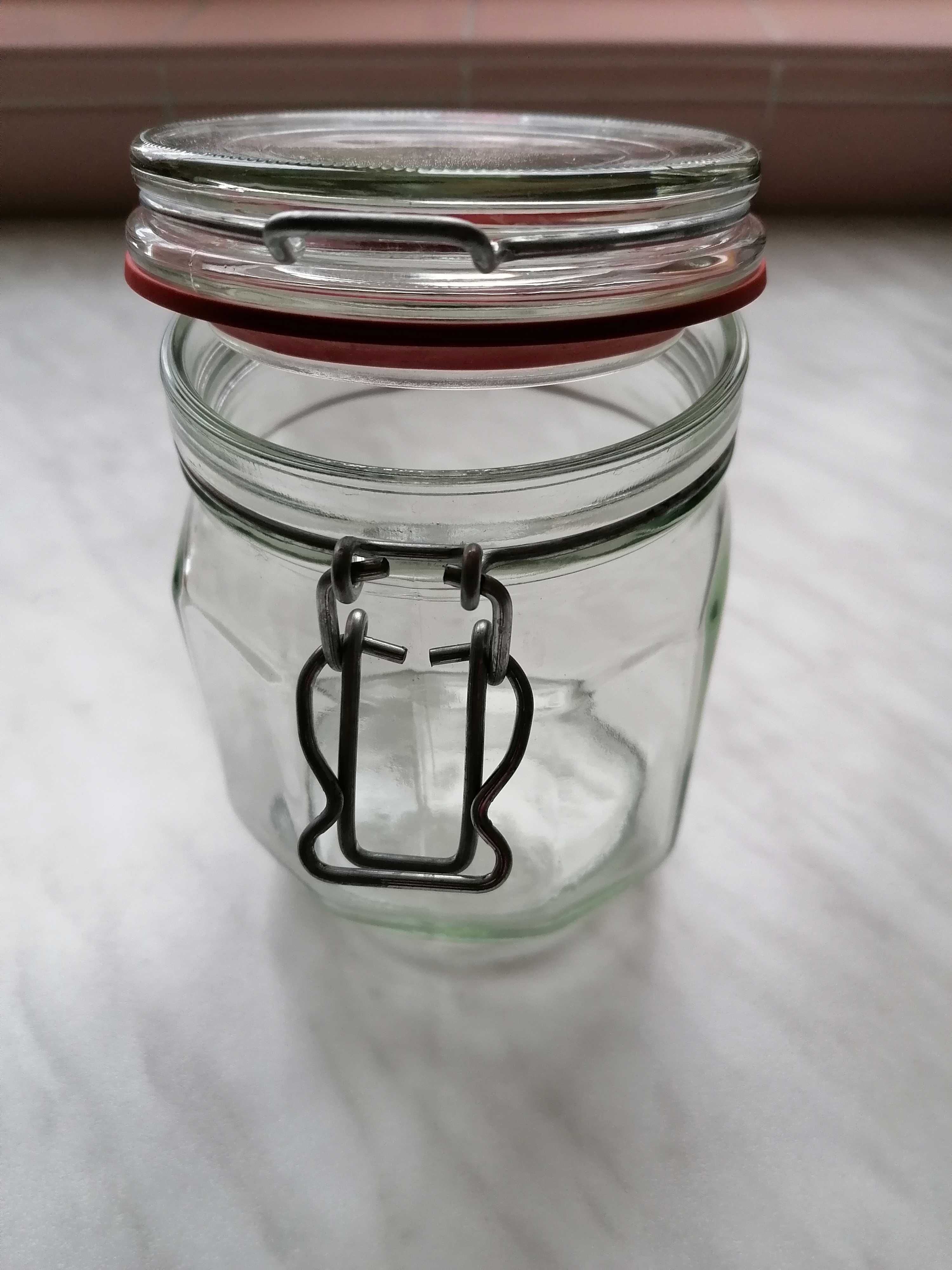 Stary słój szklany z gumką zamykany klamrą - poj. 1 litr