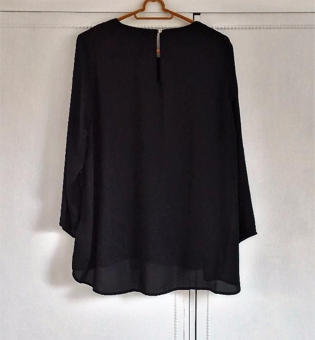 Czarna bluzka tunika H&M L 40 lekka zwiewna nity cekiny asymetryczna