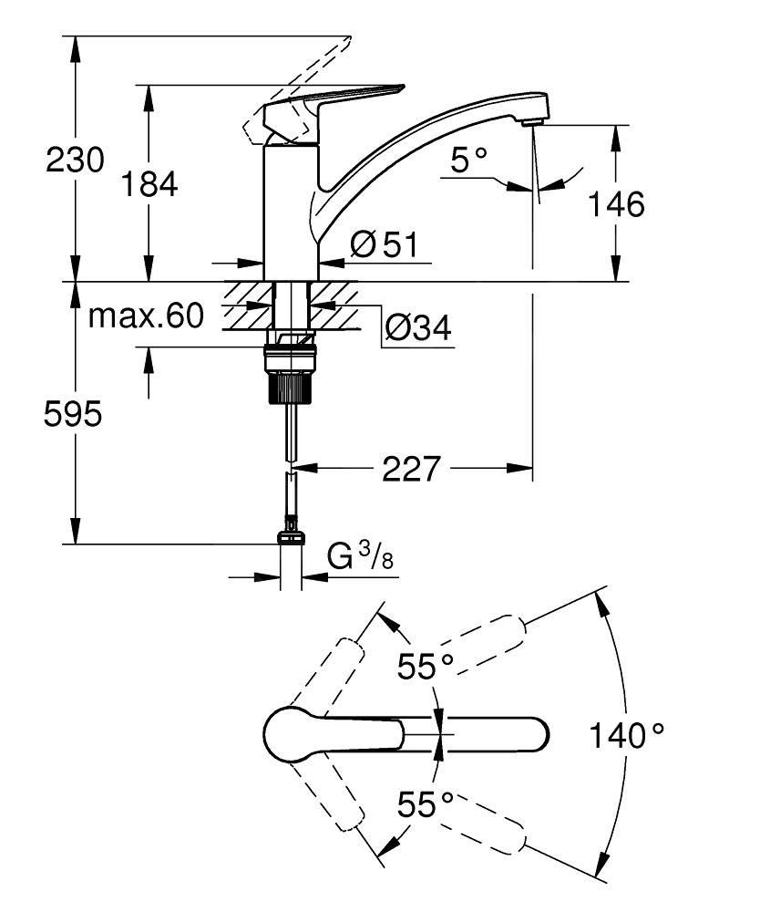 Змішувач для кухні одноважільний GROHE QuickFix Start 324412432 чорний