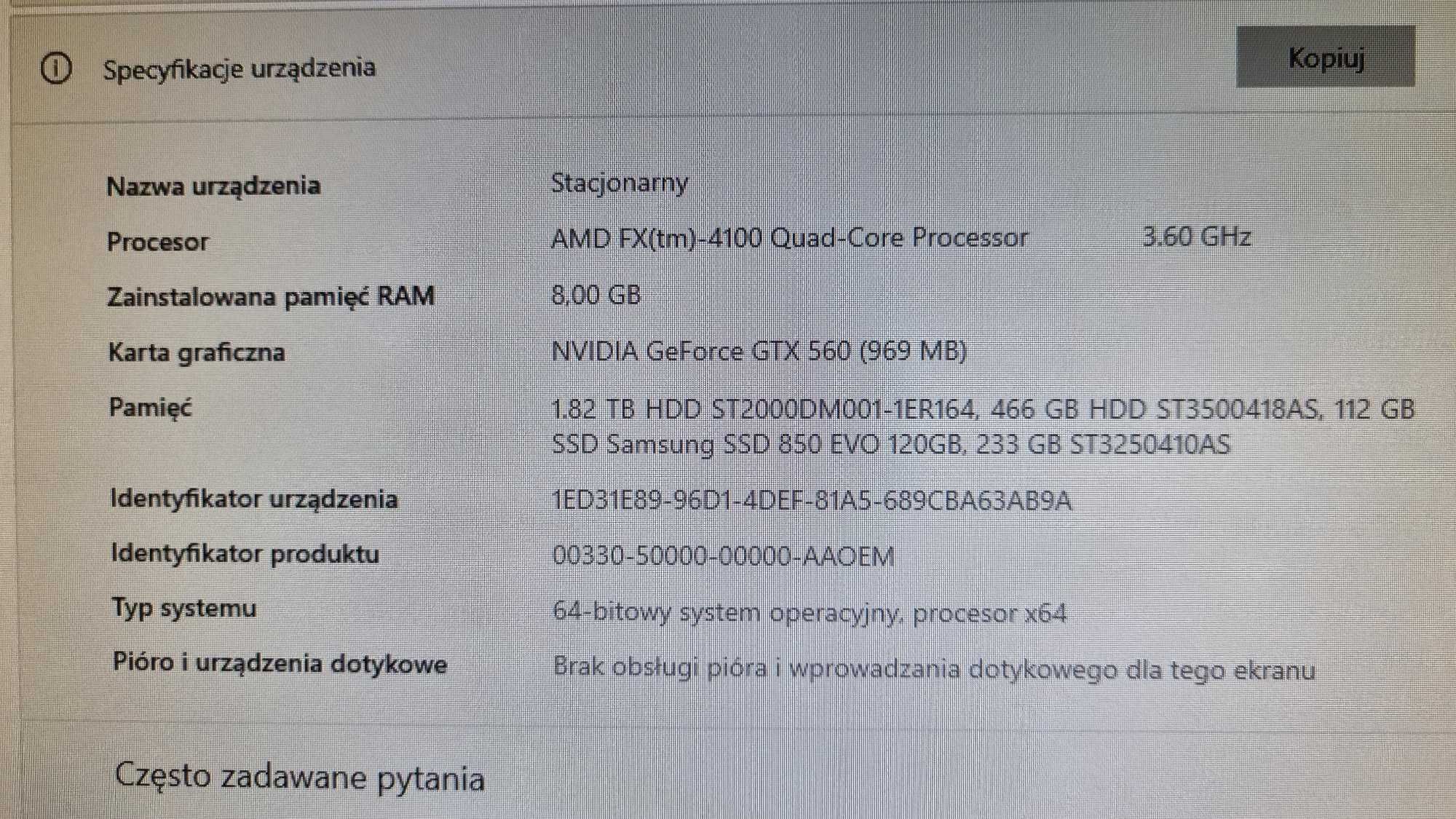 Komputer stacjonarny AMD Quad-Core 3.60 GHz RAM 8,00 GB GTX 560  Win10