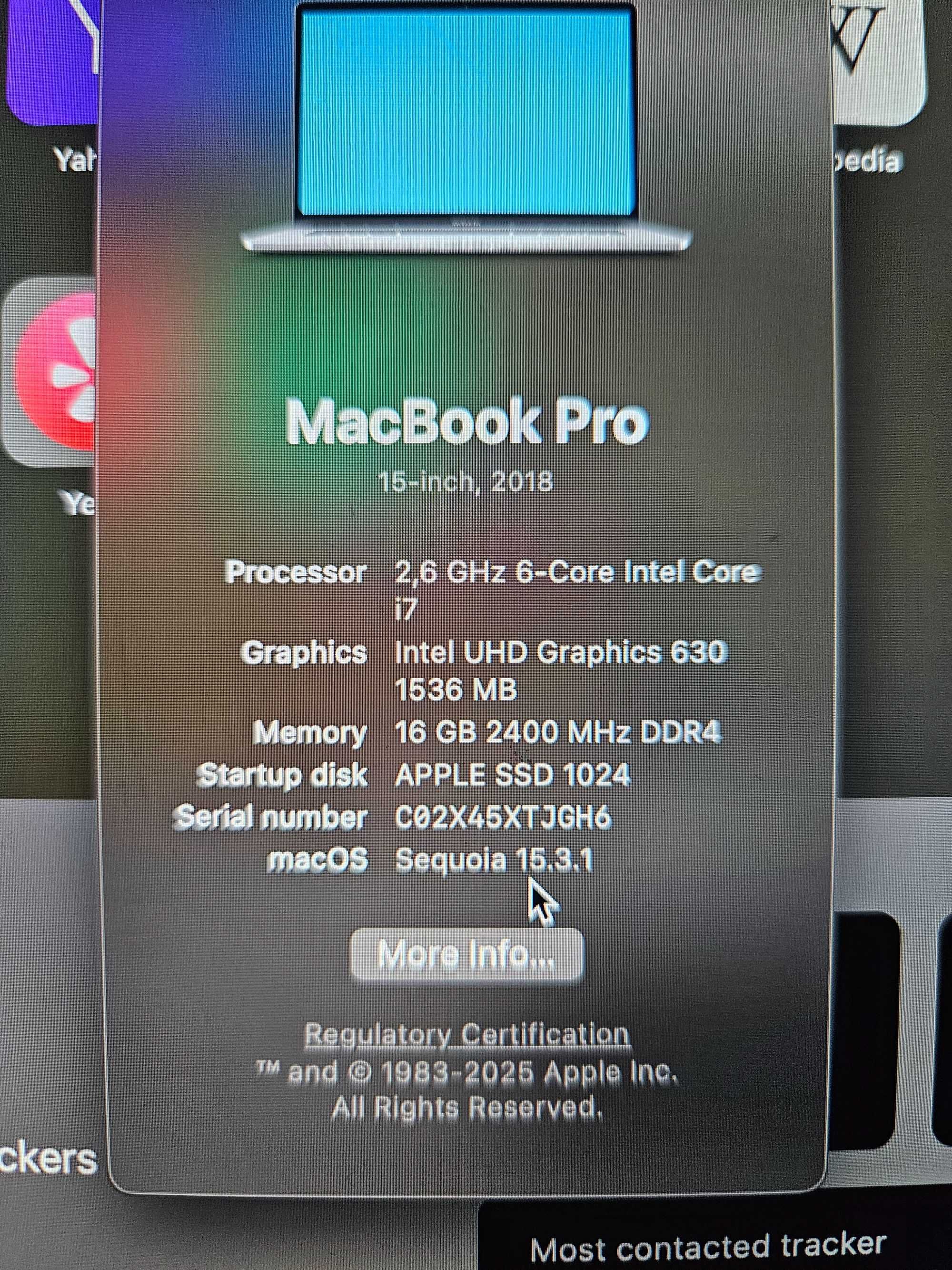 MacBook Pro 2018 QWERTY A1990 15" 16GB Intel i7 1000GB SSD