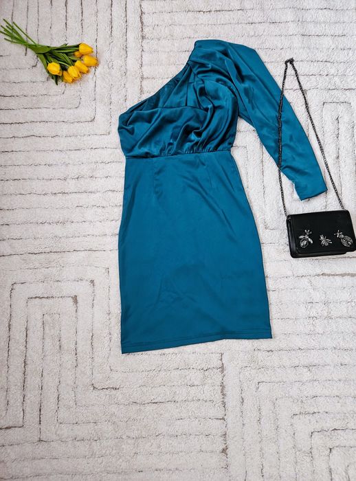 Zielona wieczorowa sukienka jedno ramię Asos S wesele poprawiny imprez